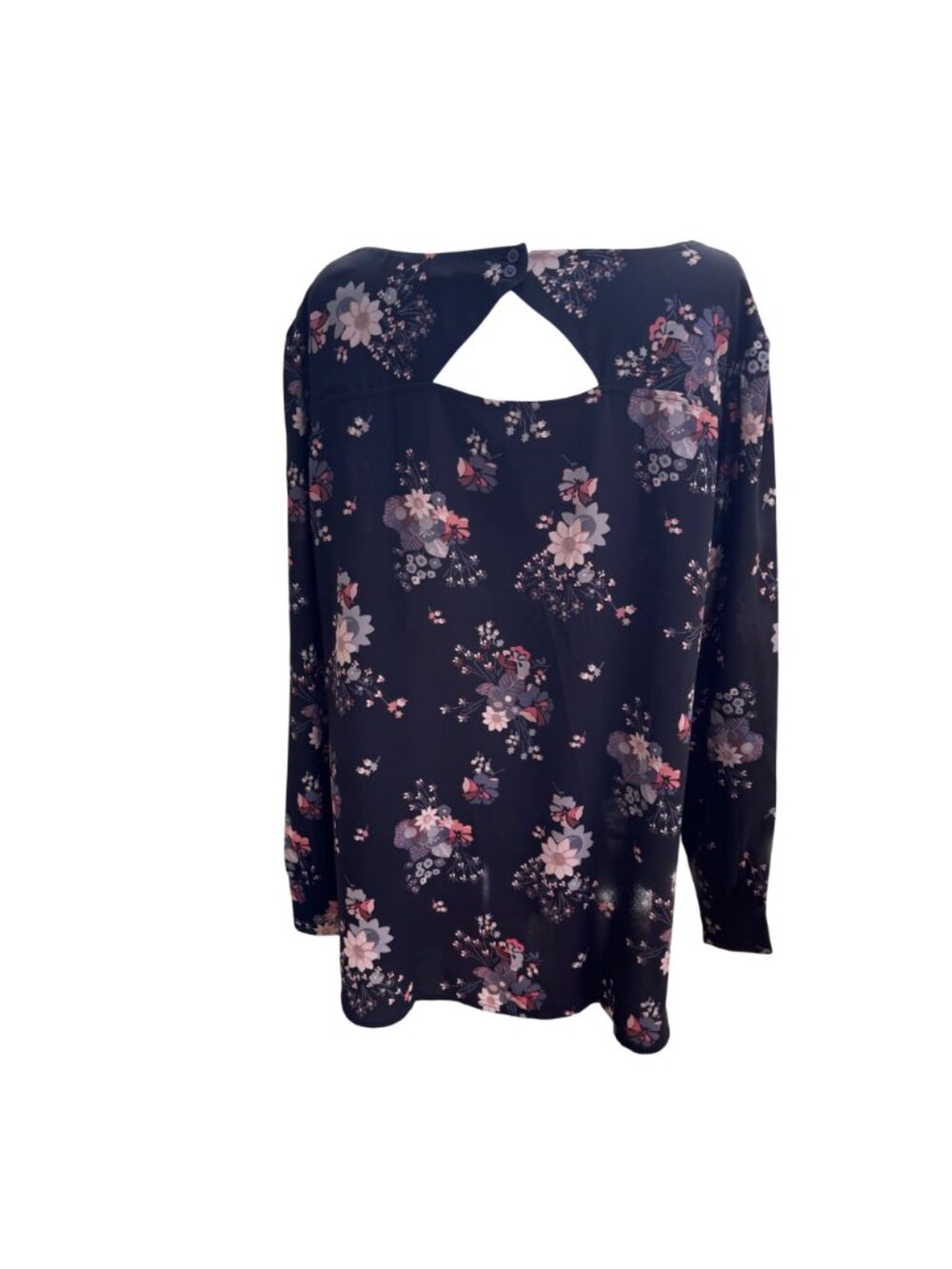 Loft Womens Floral Blouse Plus 20W Black Polyester Long-Sleeve Cut-Out Back New - Picture 2 of 16